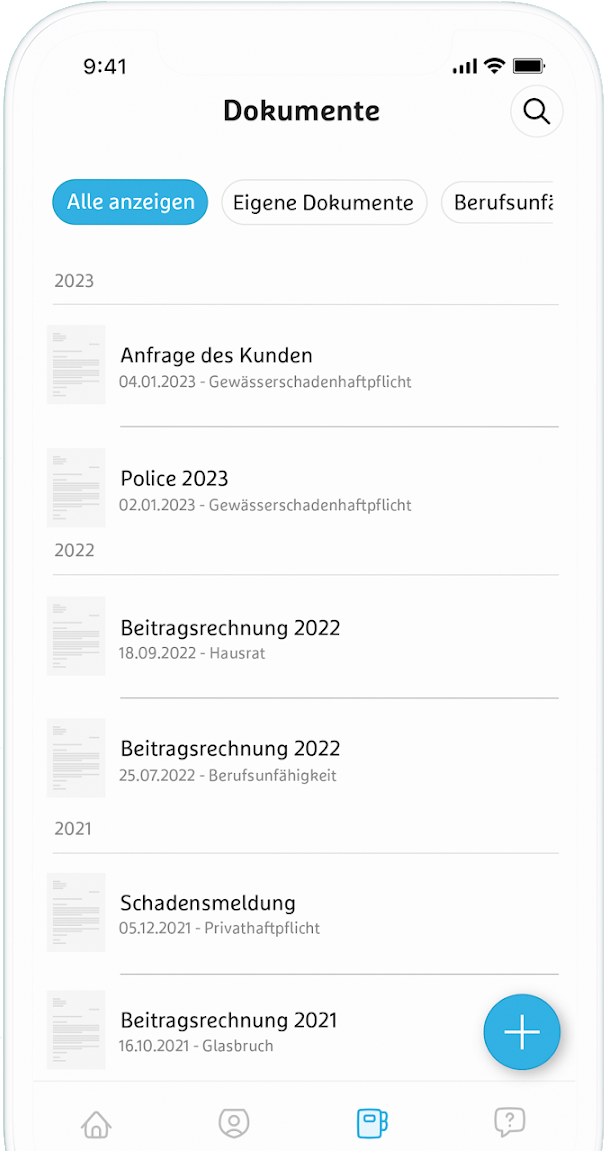 Dokumentenübersicht in der Simplr App